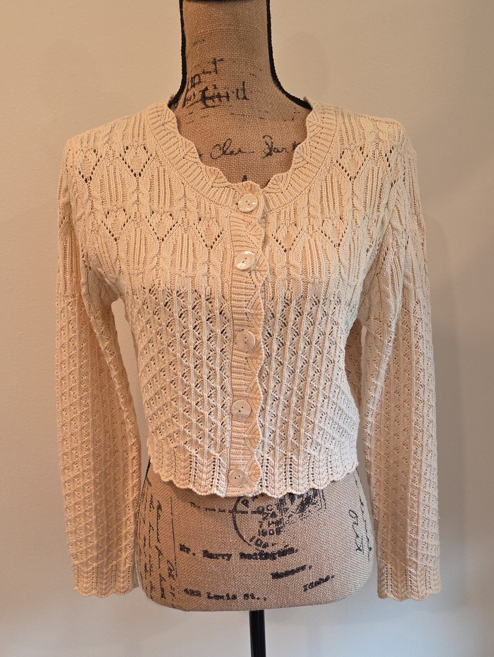 Cream Knit Button-Front Women's Sweater Cardigan
